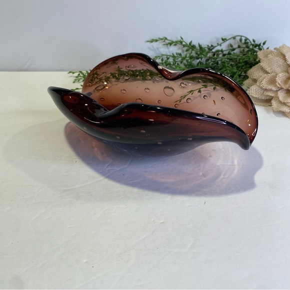 Vintage Czech or Italian Smoky Amethyst Bubble Art Glass Bowl Ashtray - Picture 4 of 14